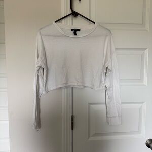 Forever 21 White Cropped Long-Sleeve Tee